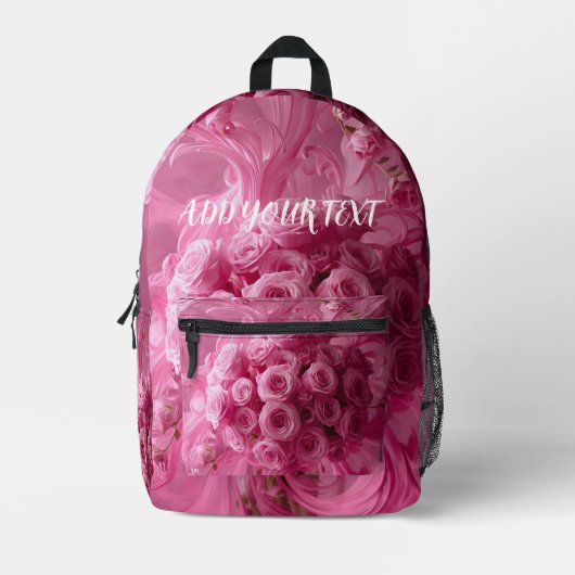 Flowers Swirls Pink Backpack – Personalised text Bedrukte Rugzak (Voorkant)