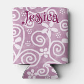 Flowers Swirls Pink White Pattern Personalized Blikjeskoeler (Achterkant)