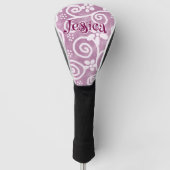 Flowers Swirls Pink White Pattern Personalized Golfheadcover (Voorkant)