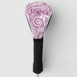 Flowers Swirls Pink White Pattern Personalized Golfheadcover