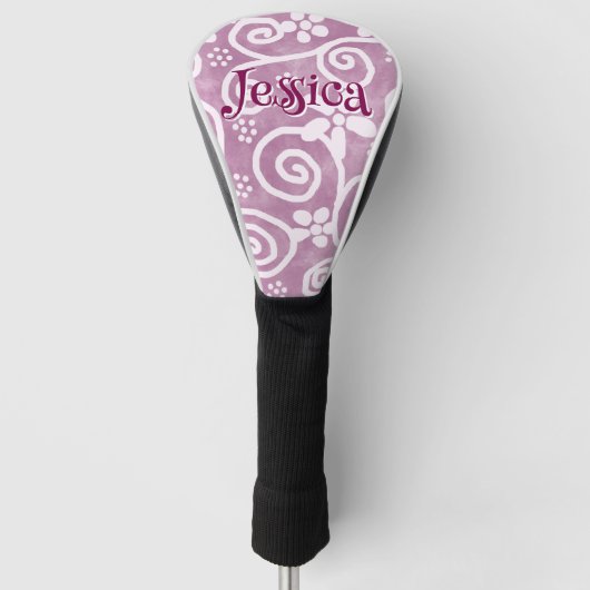 Flowers Swirls Pink White Pattern Personalized Golfheadcover (Voorkant)