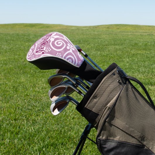 Flowers Swirls Pink White Pattern Personalized Golfheadcover (Insitu)