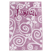 Flowers Swirls Pink White Pattern Personalized Medium Cadeauzakje (Achterkant)