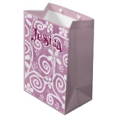 Flowers Swirls Pink White Pattern Personalized Medium Cadeauzakje (Achterkant Gekanteld)