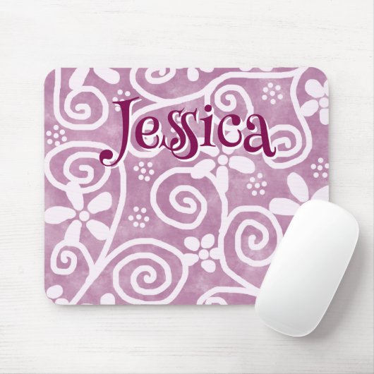 Flowers Swirls Pink White Pattern Personalized Muismat (Met muis)