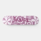 Flowers Swirls Pink White Pattern Personalized Persoonlijk Skateboard (Horizontaal)