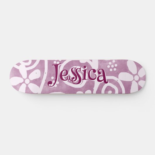 Flowers Swirls Pink White Pattern Personalized Persoonlijk Skateboard (Horizontaal)