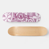 Flowers Swirls Pink White Pattern Personalized Persoonlijk Skateboard (Horizontaal)