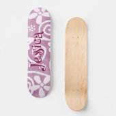 Flowers Swirls Pink White Pattern Personalized Persoonlijk Skateboard (Voorkant)