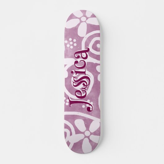 Flowers Swirls Pink White Pattern Personalized Persoonlijk Skateboard (Voorkant)