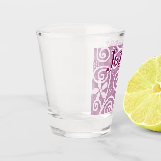 Flowers Swirls Pink White Pattern Personalized Shot Glas (Links)