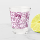 Flowers Swirls Pink White Pattern Personalized Shot Glas (Voorkant)