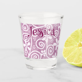 Flowers Swirls Pink White Pattern Personalized Shot Glas