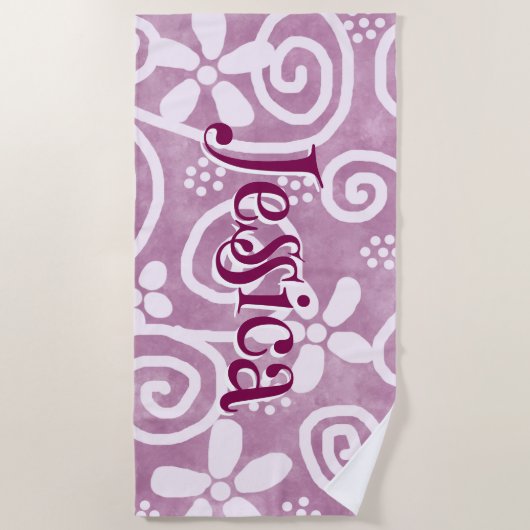 Flowers Swirls Pink White Pattern Personalized Strandlaken (Voorkant)