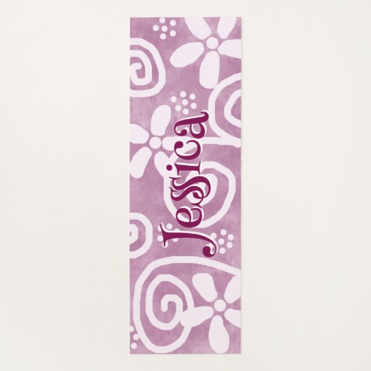 Flowers Swirls Pink White Pattern Personalized Yogamat (Achterkant)