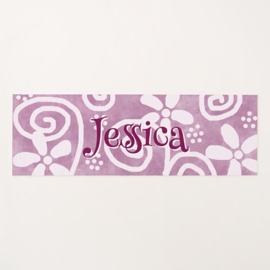 Flowers Swirls Pink White Pattern Personalized Yogamat (Voorkant (horizontaal))