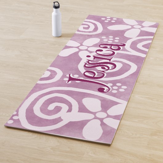 Flowers Swirls Pink White Pattern Personalized Yogamat (In situ)