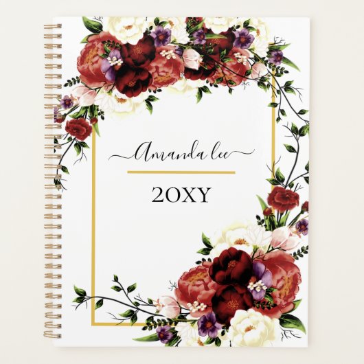 Flowers Terracotta Cream Burgundy floral Planner (Voorkant)