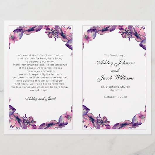 Flowers trouwprogramma. Paarse kerkplechtigheid (Voorkant)