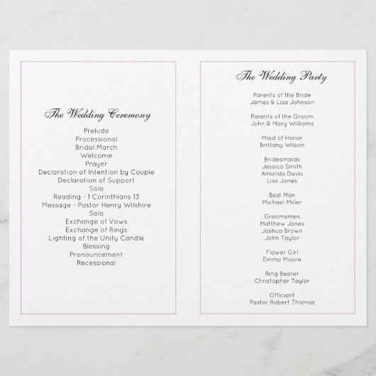 Flowers trouwprogramma. Paarse kerkplechtigheid (Achterkant)