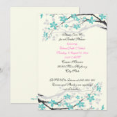 Flowers turquoise, hot-roze bruiloft vrijgezellenf kaart (Voorkant / Achterkant)