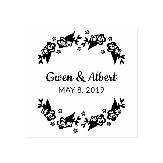 Flowers & Twigs Wedding Monogram Rubberstempel (Afrduk)