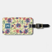 Flowers Violets floral all-over print monogram Bagagelabel (Voorkant horizontaal)