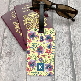 Flowers Violets floral all-over print monogram Bagagelabel