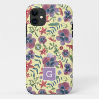 Flowers Violets floral all-over print monogram Cas