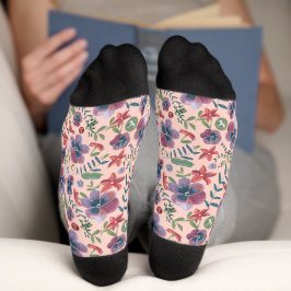 Flowers Violets floral all-over print monogram Sokken
