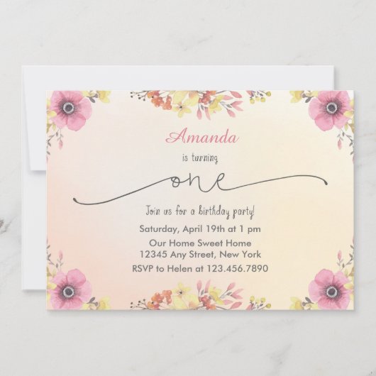 Flowers Waterverf Birthday Uitnodiging (Voorkant)