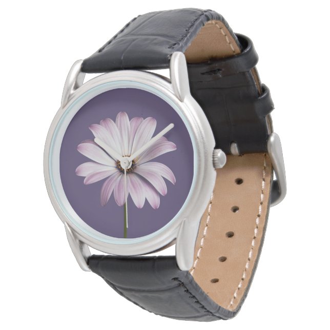 Flowers White & Purple Daisy Horloge (Gekanteld)