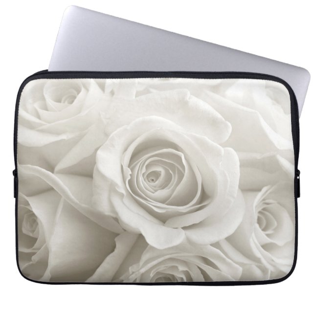 Flowers | White Roses Laptop Sleeve (Voorkant)