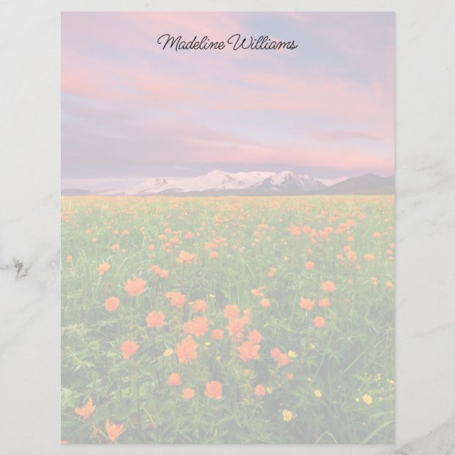 Flowers Wildflower Field Snowcapped Mountains (Voorkant)