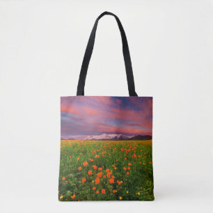 Flowers Wildflower Field Snowcapped Mountains Tote Bag