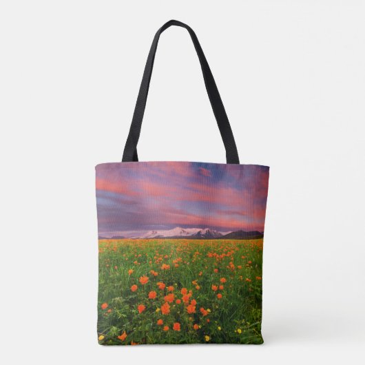 Flowers Wildflower Field Snowcapped Mountains Tote Bag (Achterkant)