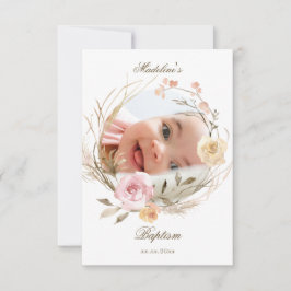 flowers wreath Baptism small thank you cards Kaart