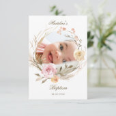 flowers wreath Baptism small thank you cards Kaart (Staand voorkant)