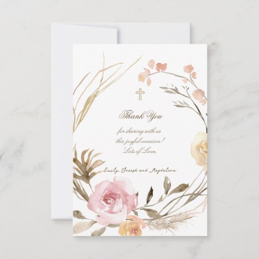 flowers wreath Baptism small thank you cards Kaart (Achterkant)