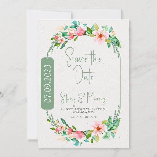 Flowers Wreath Lijst Opslaan De Datum Uitnodigen Kaart (Voorkant)