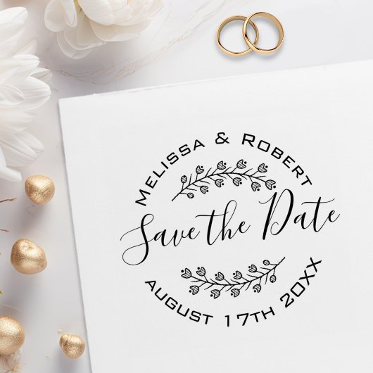 Flowers Wreath Modern Wedding Save the Date 2 Rubberstempel