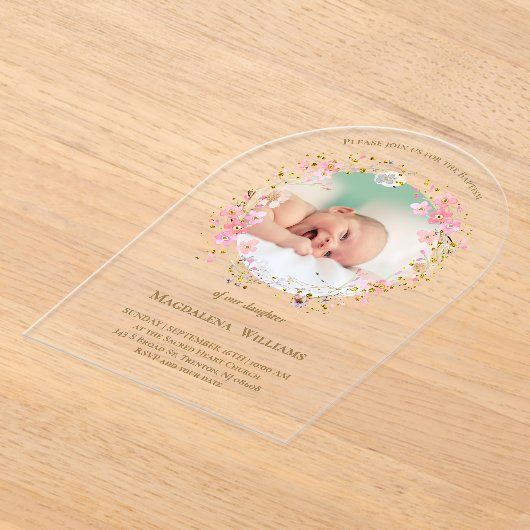 flowers wreath photo frame | Baptism Invitation Acryl Uitnodigingen (Laagn)