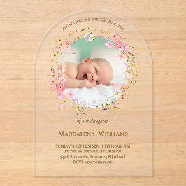  flowers wreath photo frame | Baptism Invitation Acryl Uitnodigingen