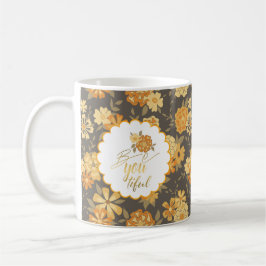 Flowers Yellow Oranje Quote BE Koffiemok