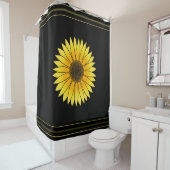 Flowers Yellow Sunflower op zwarte achtergrond Douchegordijn (In situ)