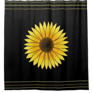 Flowers Yellow Sunflower op zwarte achtergrond Douchegordijn