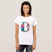 Flowery B – Elegant Floral Initiaal T-shirt voor W (Voorkant volledig)