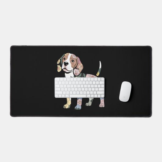 Flowery Beagle Silhuette Design Bureaumat (Keyboard & Muis)