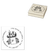 Flowery Book Custom Name Initiaal Library Rubberstempel (Gestempeld)