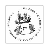 Flowery Book Custom Name Initiaal Library Rubberstempel (Afrduk)